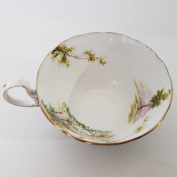 Vintage Aynsley English Bone China Cobalt Cup Saucer Woodland Scene Rare - Picture 5 of 10